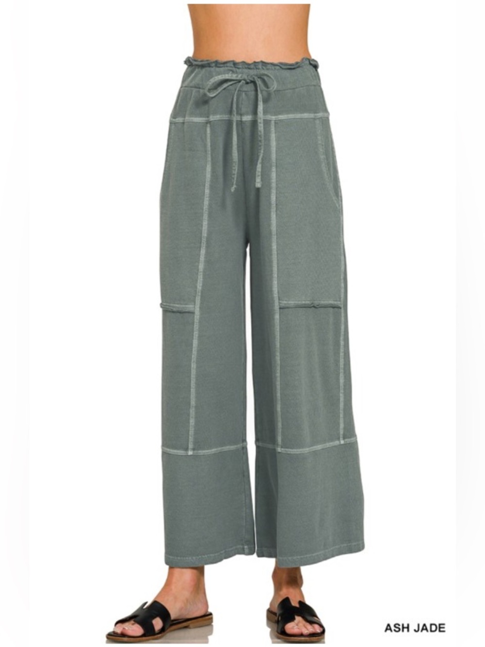 FRENCH TERRY WASHED EXPOSED-SEAM WIDE LEG